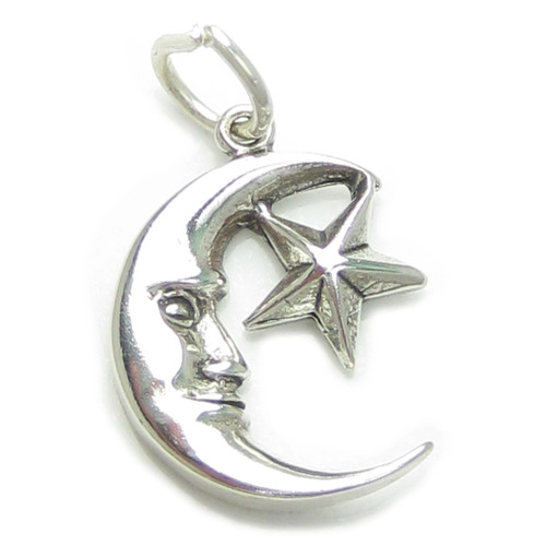 Moon and Star sterling silver charm .925 x 1 moons stars charms