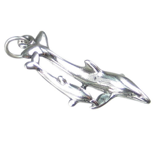 Dolphin with Calf sterling silver charm .925 Dolphins charms