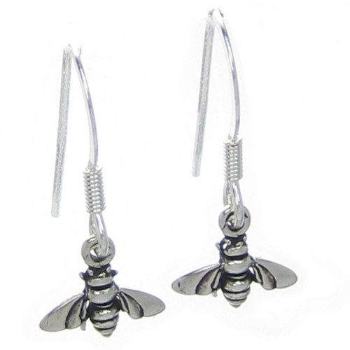 Bee earrings 925 x 1 pair sterling silver TINY Bees drops hooks