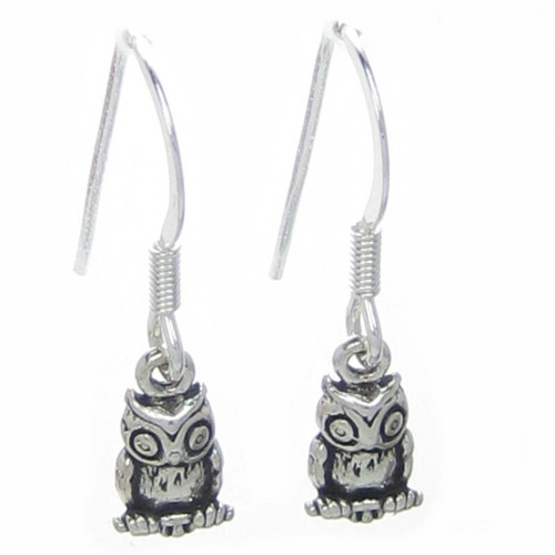 Owl earrings 925 x 1 pair sterling silver TINY Owls drops hooks
