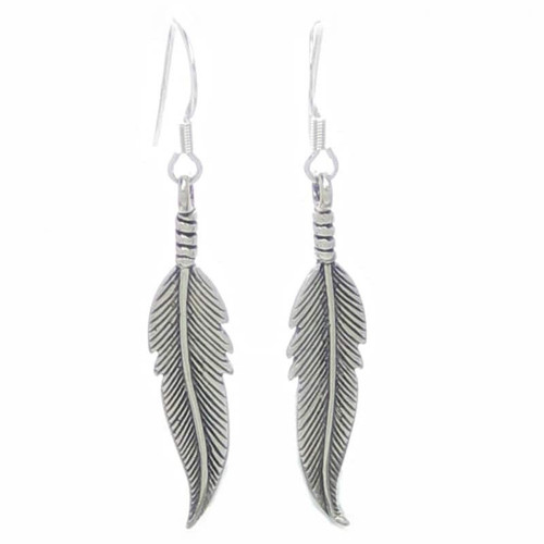 Feather sterling silver drop earrings 925 x 1 pair feathers drops
