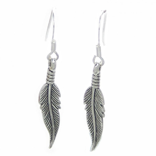 Feather sterling silver drop earrings 925 x 1 pair feathers drops B