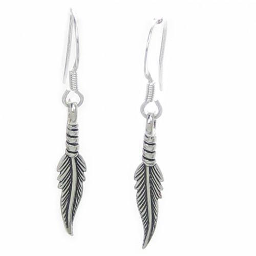 Feather sterling silver drop earrings 925 x 1 pair feathers drops A