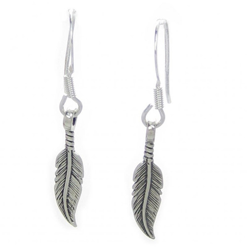 Feather sterling silver drop earrings 925 x 1 pair feathers drops C
