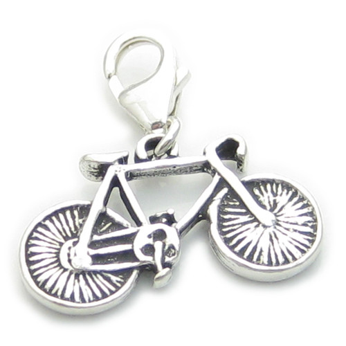Bicycle on clip sterling silver charm .925 Biking charms