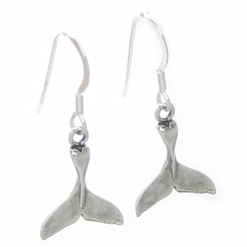 Whale Tail sterling silver drop earrings .925 pair Wales