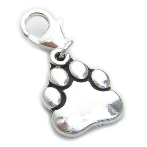 Paw print sterling silver clip charm .925 x 1 Pets Paws Prints charms