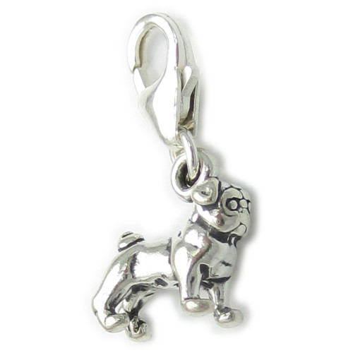 Pug dog TINY sterling silver clip charm .925 Pugs Dogs charms
