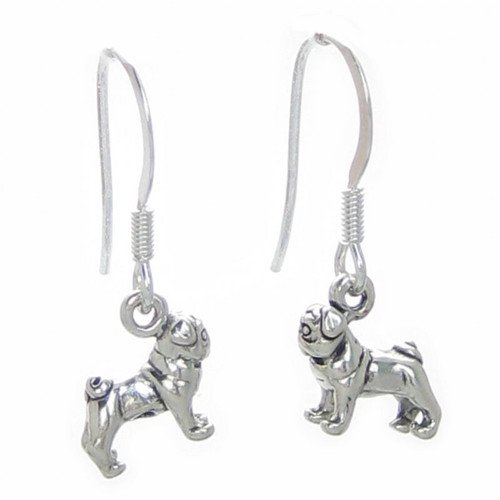 Pug TINY dog earrings sterling silver .925 pair Pugs Dogs drops