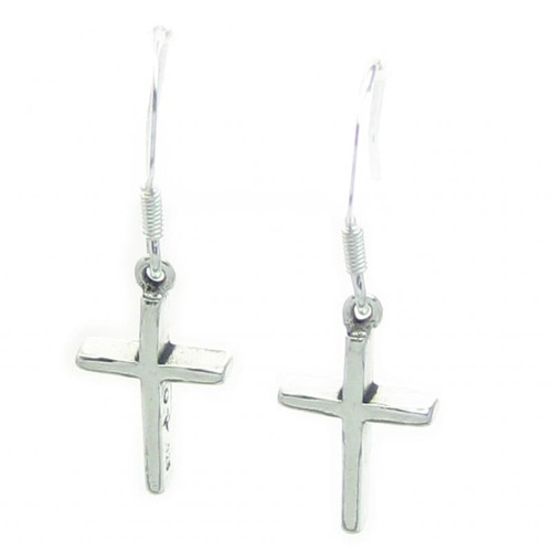 Cross small sterling silver earrings pair Holy Crosses drops