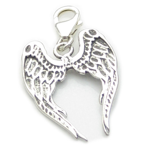 Angel wings with clip sterling silver charm .925x1 Protect charms