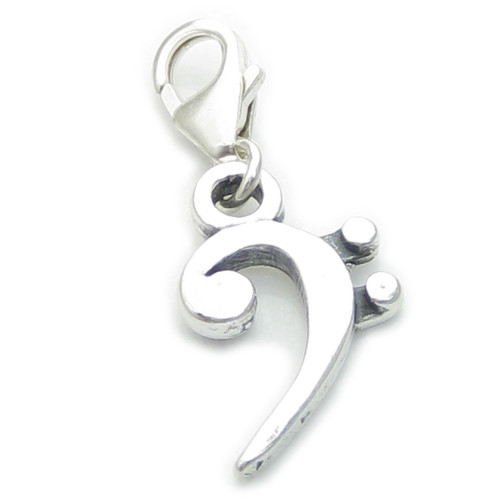 Bass Clef on lobster clip sterling silver charm .925x1 Music charms