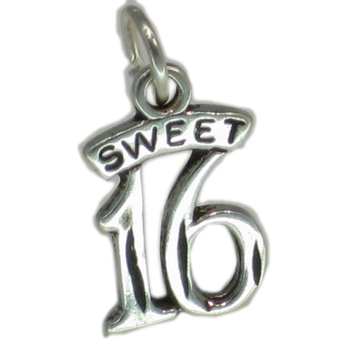Sweet 16 Sixteen sterling silver SMALL charm .925 x 1 16th birthday charms