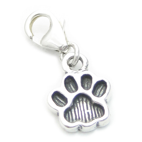 Pawprint on clip SMALL sterling silver charm .925 x 1 Paws charms