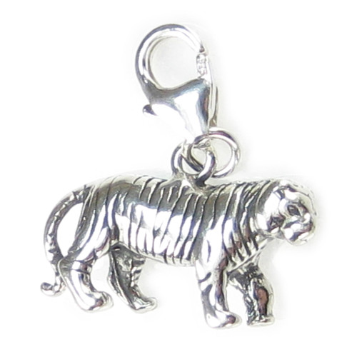 Tiger on lobster clip sterling silver charm .925 Big Cat charms