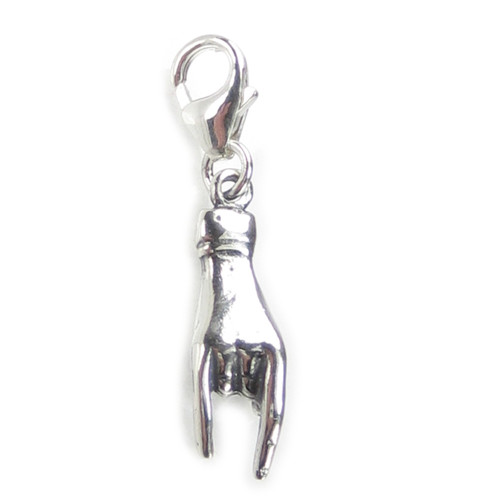Italian Good Luck Hand Sign on lobster clip sterling silver charm