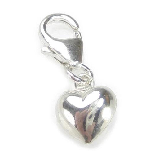 Tiny puffed hollow heart on clip sterling silver charm .925 x 1 Love