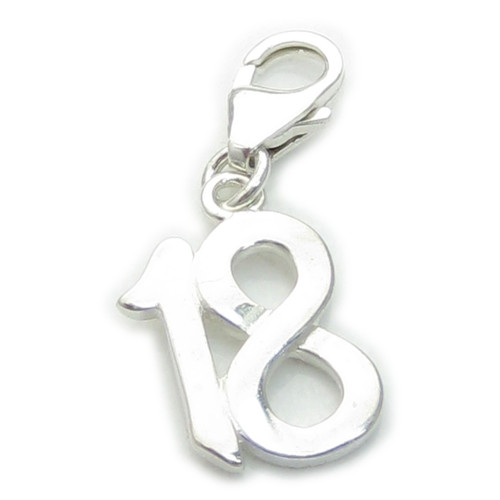 18th Birthday sterling silver charm on clip .925 charms