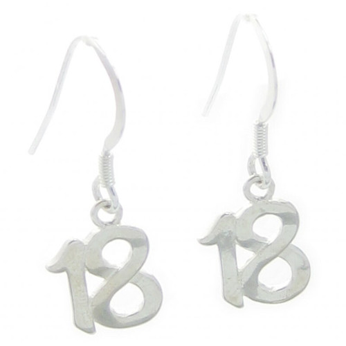 18th Birthday sterling silver drop earrings .925 x 1 pair drops
