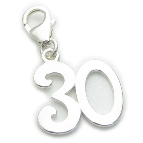 30th Birthday sterling silver charm on clip .925 charms