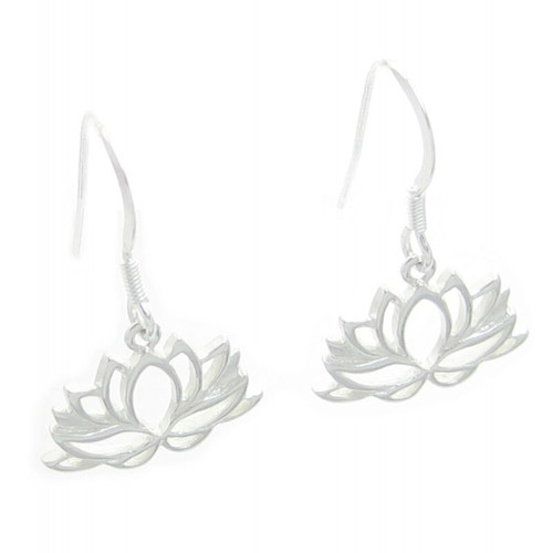 Lotus Flower sterling silver drop earrings .925 x 1 pair drops