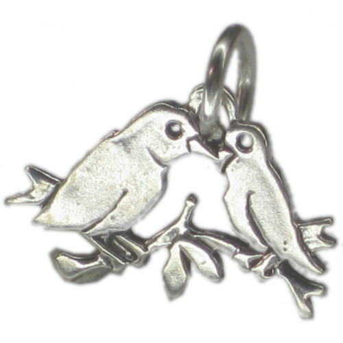 Love Birds sitting on branch sterling silver charm .925 x 1 Lovebird