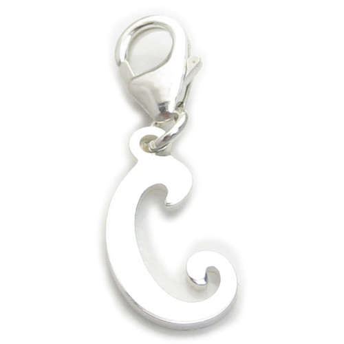 Letter C Initial sterling silver charm on 9mm clip .925 x1