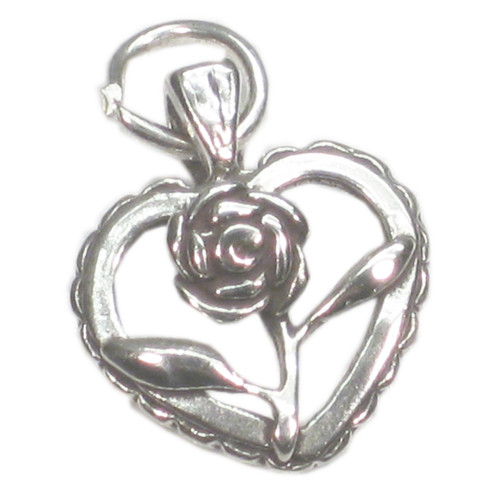 Heart - Rose sterling silver charm pendant .925 x 1 Hearts Roses Love