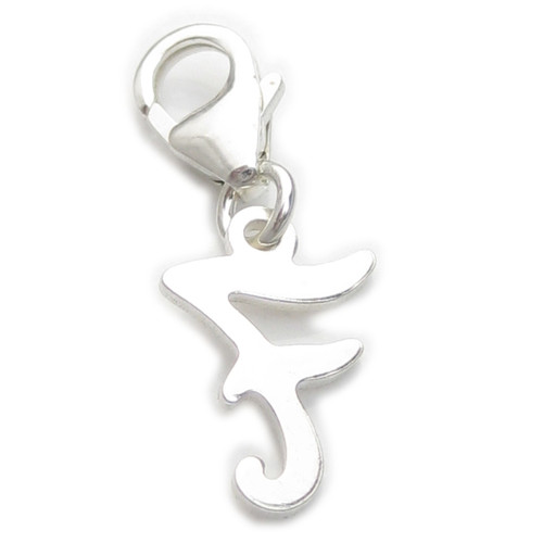 Letter F Initial sterling silver charm on 9mm clip .925