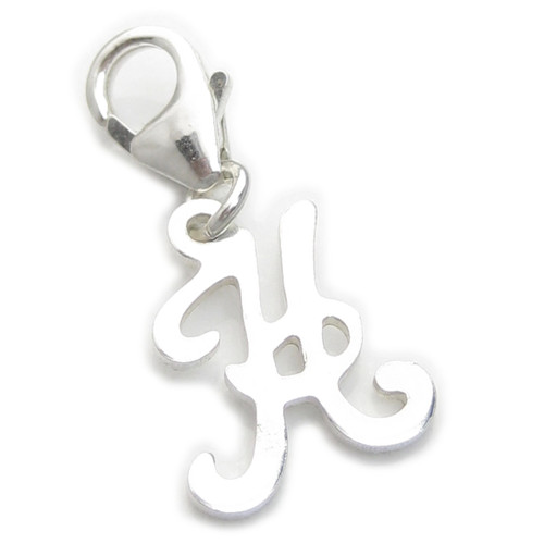 Letter H Initial sterling silver charm on 9mm clip .925