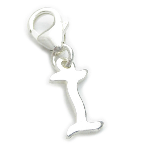 Letter I Initial sterling silver charm on 9mm clip .925