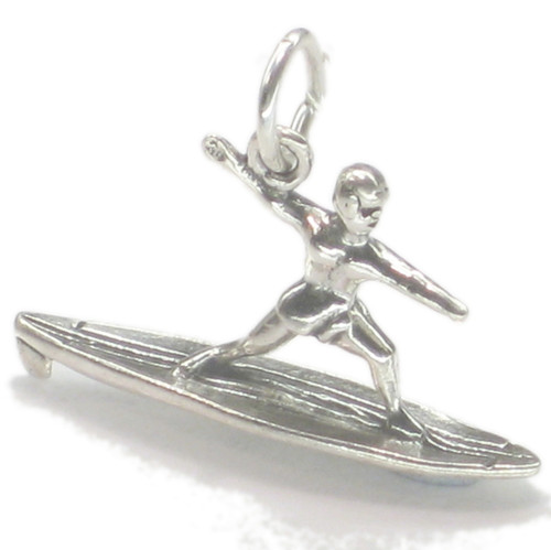 Surfer on board sterling silver charm .925 x 1 Surfing and surf charms