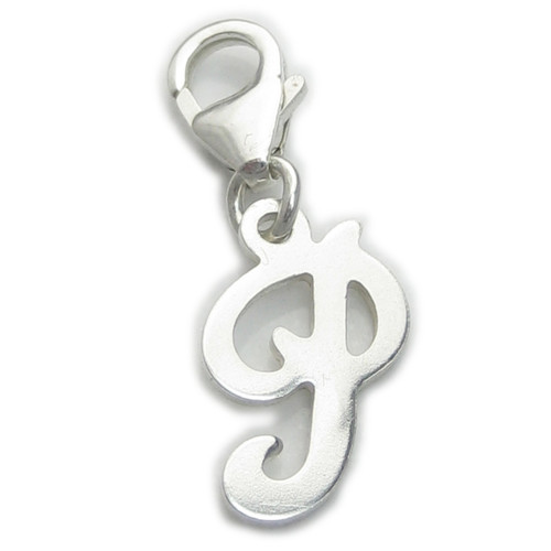 Letter P Initial sterling silver charm on 9mm clip .925 x1
