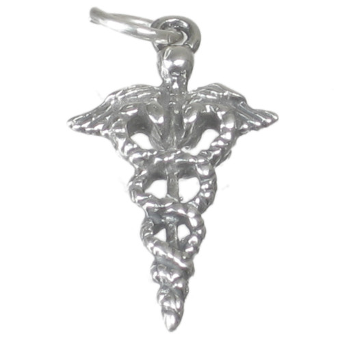 Caduceus sterling silver charm .925 x 1 Medical Medicine charms