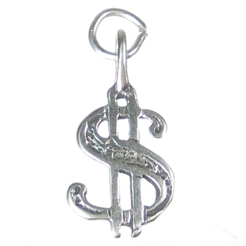 Dollar sign sterling silver charm .925 x 1 Dollars Signs symbol charms