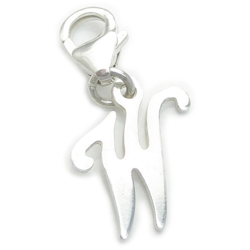 Letter W Initial sterling silver charm on 9mm clip .925 x1