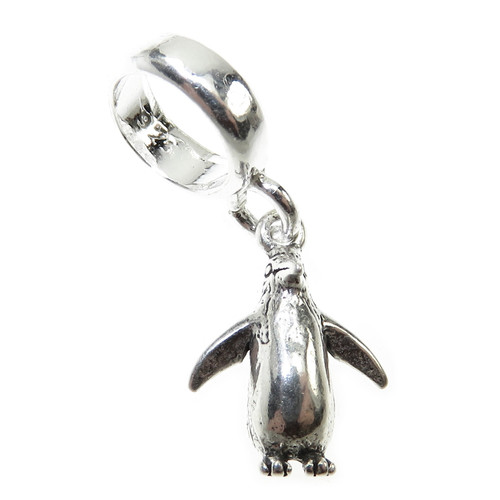 TINY Penguin dangle bead sterling silver charm .925 x 1 Penguins