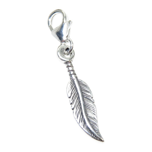 TINY Feather sterling silver charm on clip fitting .925 x 1 Feathers