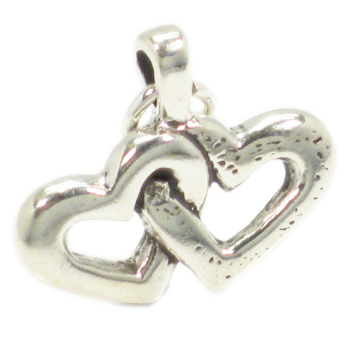 Joined Hearts sterling silver charm pendant .925 x 1 Love heart
