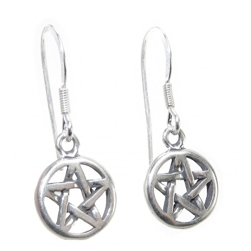 Pentacle small sterling silver earrings pair Pentacles drops