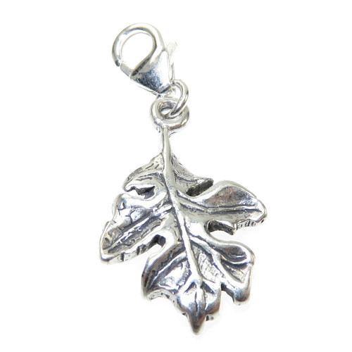Oak Tree Leaf on clip sterling silver charm .925 x 1 leaves charms