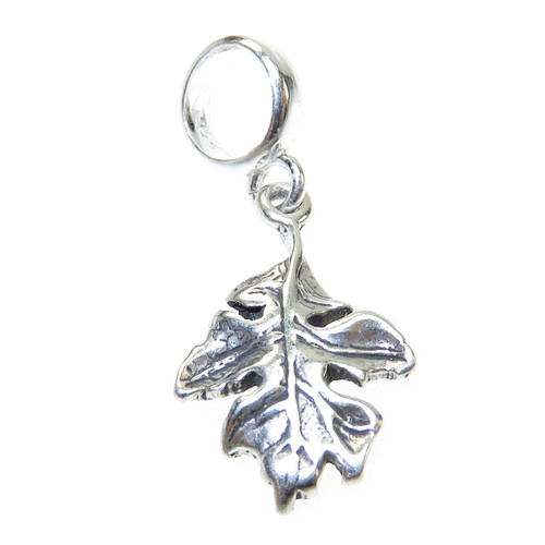 Oak Tree Leaf on bead fitting sterling silver charm .925 x 1 leaves