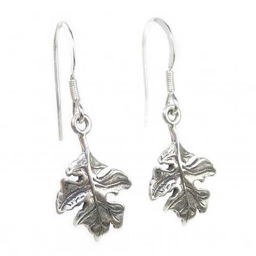 Oak Tree Leaf sterling silver earrings pair leaves drops