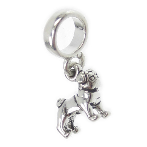 TINY Pug dog sterling silver charm on bead fitting .925 Pugs