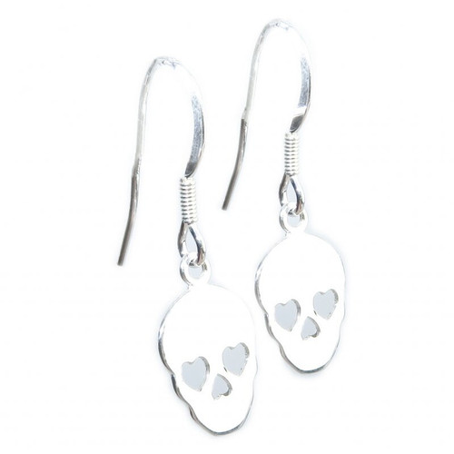 Skulls sterling silver hook earrings 925 pair Skull drops