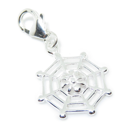 Spider on Web small sterling silver charm on 9mm clip .925 x 1
