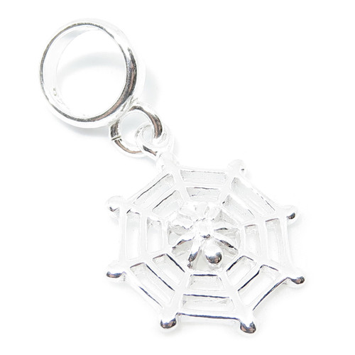 Spider on Web dangle bead sterling silver charm .925 Spiders