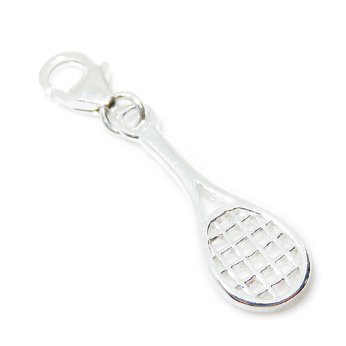 Tennis Racket SMALL sterling silver charm on 9mm clip .925 x 1