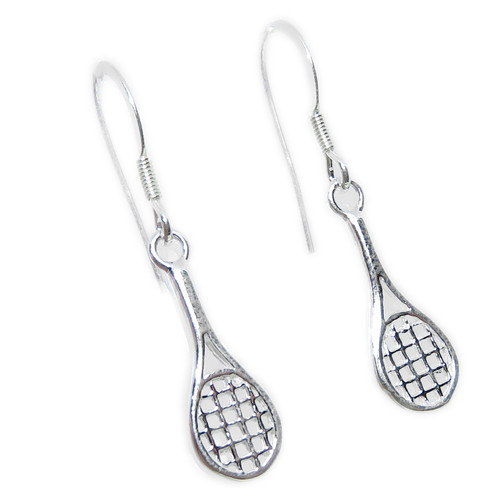 Tennis Racket SMALL sterling silver hook earrings .925 pair