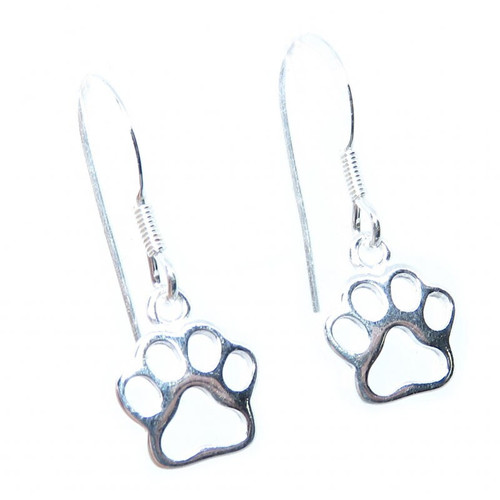 Paw Print TINY sterling silver hook earrings .925 pair